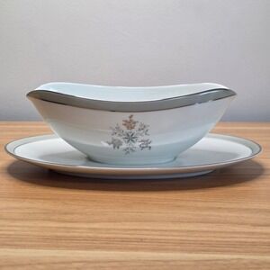 Vintage Noritake Lucille‎ Gravy Boat with Attached Underplate 5813 Made in Japan